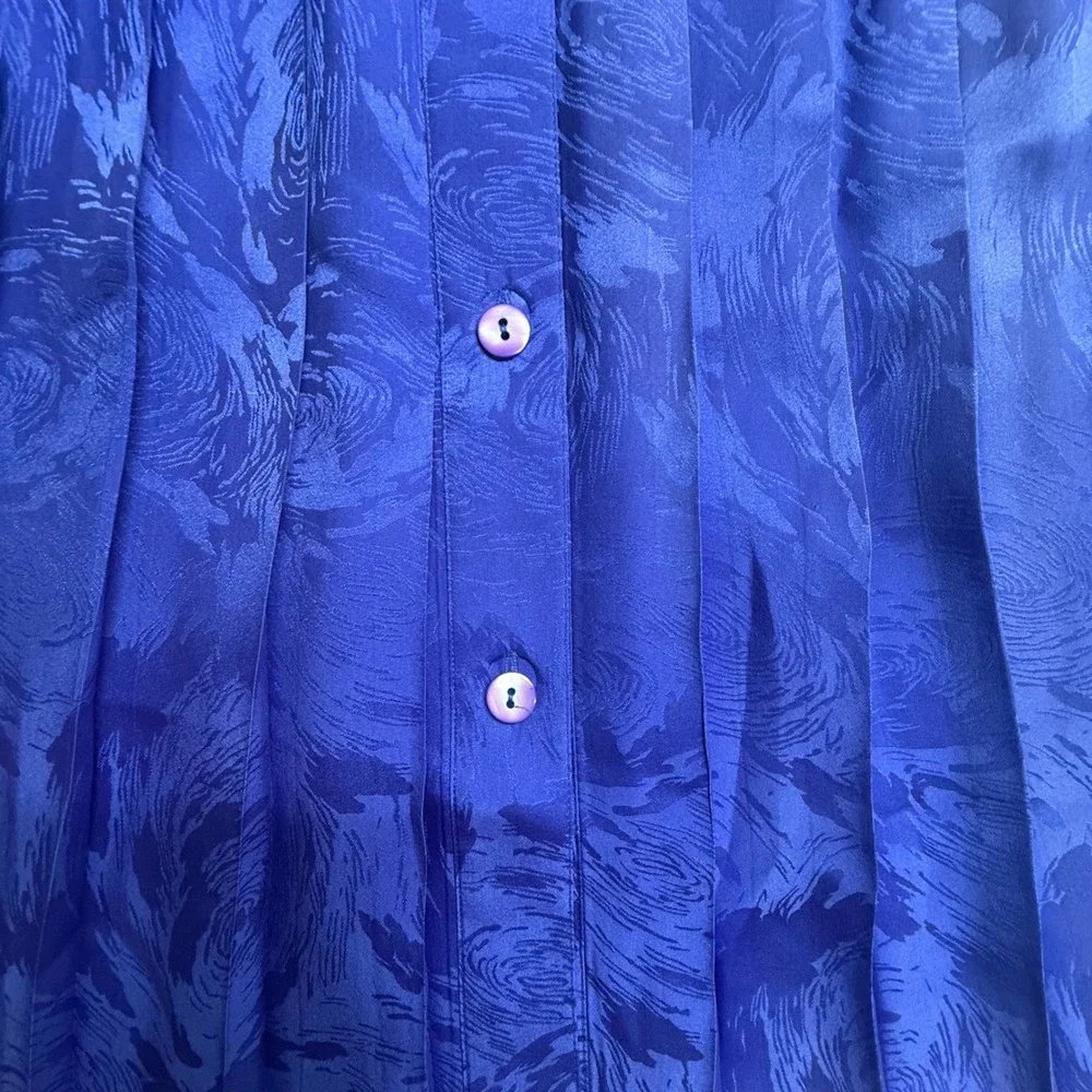 Vintage Argenti Silk Skirt 8 Cobalt Blue Jacquard Pleated Button Front Midi